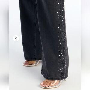 NEW Fashion Nova Blackish Gray Embellished Wide Leg Jeans Size 9